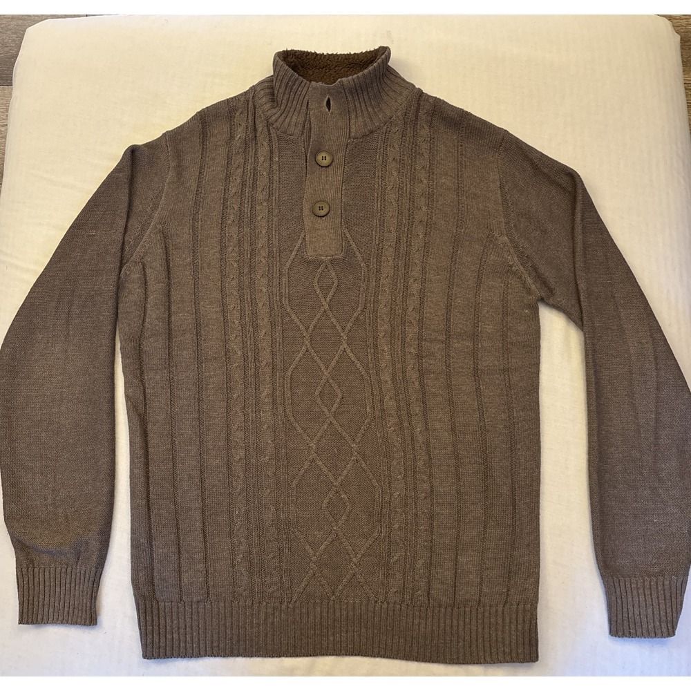 Vintage Tricots St Raphael Cable Knit Sweater Mens Large 1/4 Pullover 90s Brown